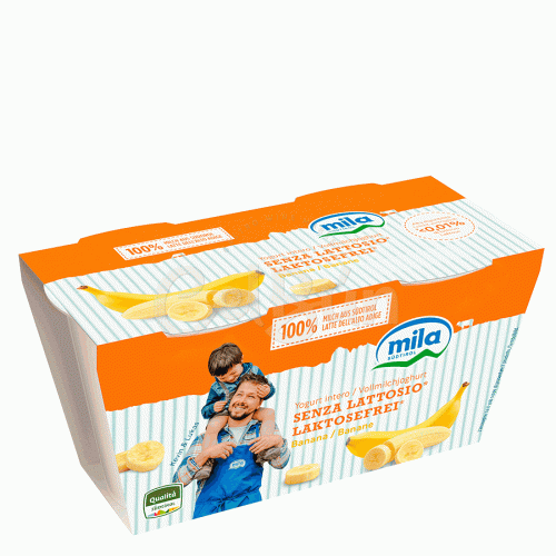 Iaurt integral fără lactoză cu banane Mila 2x125 g