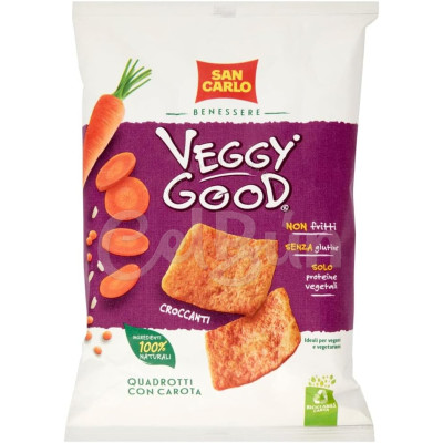 San Carlo Benessere Veggy Good Quadrotti cu Morcov, Linte și Orez 70g - Gustare Vegană și Fără Gluten