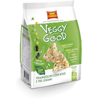 San Carlo Benessere Veggy Good Mini Gallette în formă de triunghiuri cu orez și trei tipuri de leguminoase 65g - Gustare vegană și fără gluten